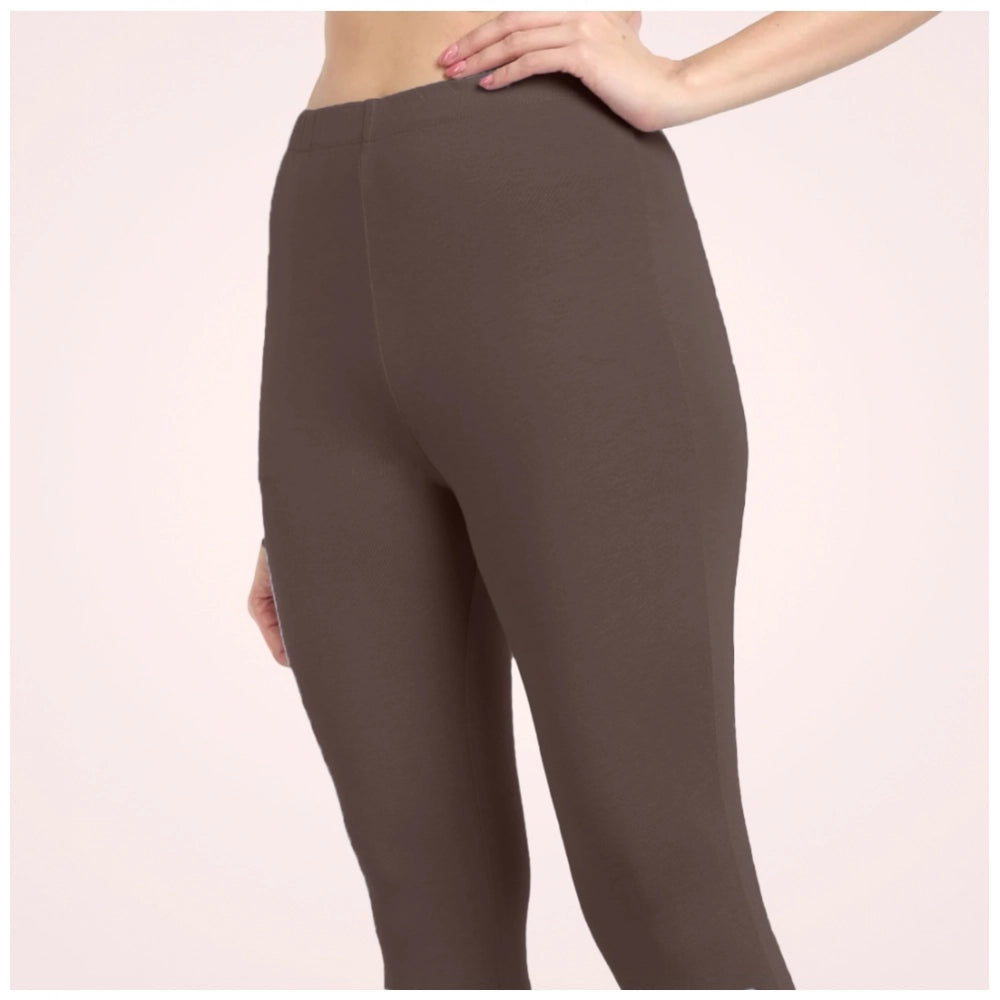 Generic Women's Cotton Blended Solid Ankle legging (Brown)