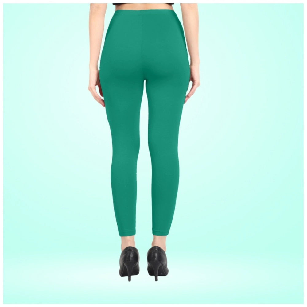 Generic Women's Cotton Blended Solid Ankle legging (Rama Green)