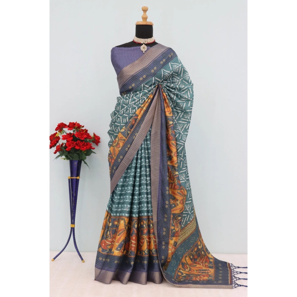 Generic Women's Mysore Silk  Digital Print Saree With Unstitched Blouse 5.5Mtr (Green)