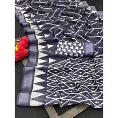 Generic Women's Cotton Linen Woven Design Saree With Unstitched Blouse 5.5Mtr (Grey)