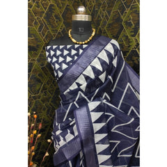 Generic Women's Cotton Linen Woven Design Saree With Unstitched Blouse 5.5Mtr (Grey)