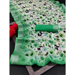 Generic Women's Cotton Linen Woven Design Saree With Unstitched Blouse 5.5Mtr (Green)