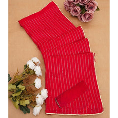 Generic Women's Vichitra Silk Striped Saree With Unstitched Blouse 5.5Mtr (Red)