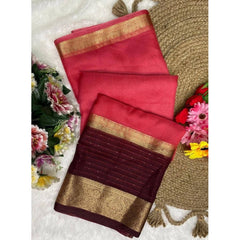 Generic Women's Khadi Cotton  Solid Saree With Unstitched Blouse 5.5Mtr (Pink)