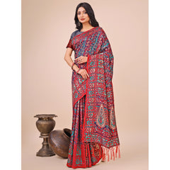 Generic Women's Cotton Printed Saree With Unstitched Blouse 5.5Mtr (Pink)
