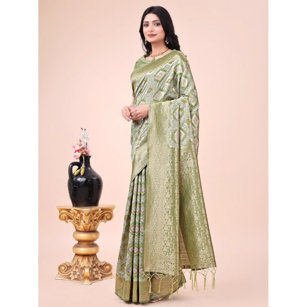 Generic Women's Cotton Printed Saree With Unstitched Blouse 5.5Mtr (Mhendi Green)
