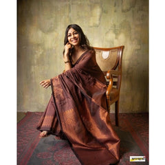 Generic Women's Silk Printed Saree With Unstitched Blouse 5.5Mtr (Coffee)