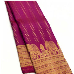 Generic Women's Silk Printed Saree With Unstitched Blouse 5.5Mtr (Rani Pink)