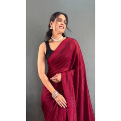 Generic Women's Chiffon Solid Ready to wear Saree With Unstitched Blouse 5.5 Mtr (Maroon)