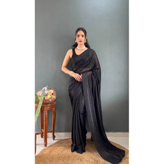 Generic Women's Chiffon Solid Ready to wear Saree With Unstitched Blouse 5.5 Mtr (Black )