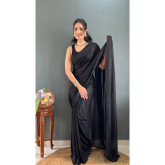 Generic Women's Chiffon Solid Ready to wear Saree With Unstitched Blouse 5.5 Mtr (Black )