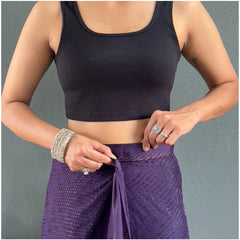 Generic Women's Chiffon Solid Ready to wear Saree With Unstitched Blouse 5.5 Mtr (Purple)