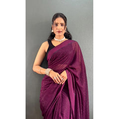 Generic Women's Chiffon Solid Ready to wear Saree With Unstitched Blouse 5.5 Mtr (Wine )