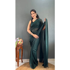 Generic Women's Chiffon Solid Ready to wear Saree With Unstitched Blouse 5.5 Mtr (Green )