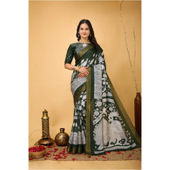 Generic Women's Soft Handloom Cotton Kalamkari Printed Saree With Unstitched Blouse 5.5Mtr (Green)