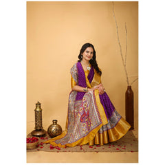 Generic Women's Soft Dola Cotton Kalamkari Printed Saree With Unstitched Blouse 5.5Mtr (Purple)