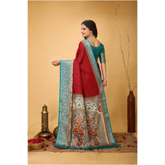 Generic Women's Soft Dola Cotton Kalamkari Printed Saree With Unstitched Blouse 5.5Mtr (Red)