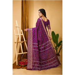 Generic Women's Soft Dola Cotton Kalamkari Printed Saree With Unstitched Blouse 5.5Mtr (Purple)