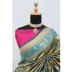 Generic Women's Banarasi Printed Saree With Unstitched Blouse 5.5Mtr (Golden)