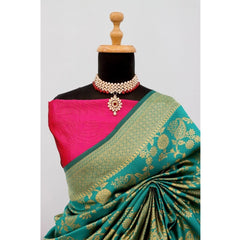 Generic Women's Banarasi Printed Saree With Unstitched Blouse 5.5Mtr (Rama)