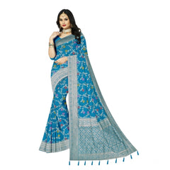 Generic Women's Banarasi Printed Saree With Unstitched Blouse 5.5Mtr (Aqua Blue)