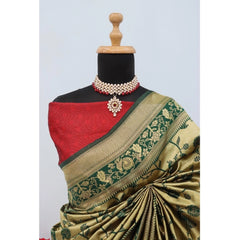Generic Women's Banarasi Printed Saree With Unstitched Blouse 5.5Mtr (Golden)