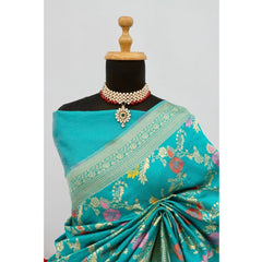 Generic Women's Banarasi Printed Saree With Unstitched Blouse 5.5Mtr (Rama)