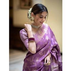Generic Women's Art Silk Embellished Kanjivaram Saree With Unstitched Blouse (5.5Mtr, Lavender)