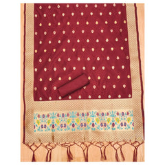 Generic Women's Banarasi Silk Printed Unstitched Salwar Suit Material With Dupatta (Maroon, 3Mtrs)