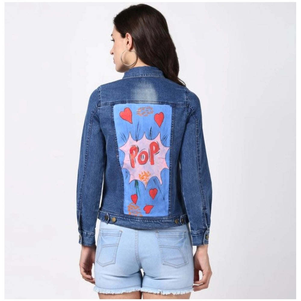 Generic Women's Denim Hand Painted Long Sleeve Jacket (Blue)