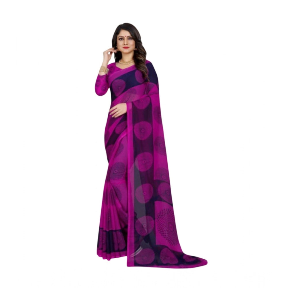 Generic Women's Georgette Printed Saree With Unstitched Blouse 5.5Mtr (Purple)