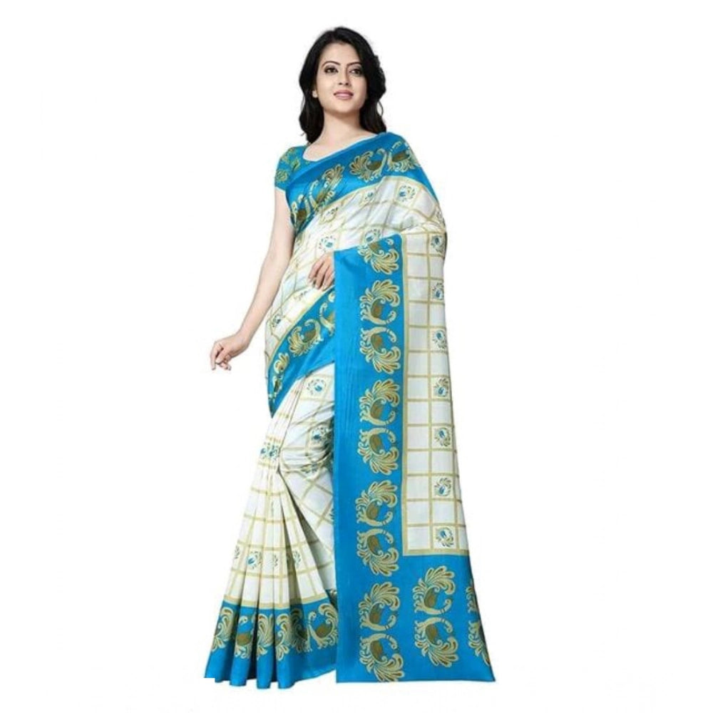 Generic Women's Georgette Printed Saree With Unstitched Blouse 5.5Mtr (Blue)