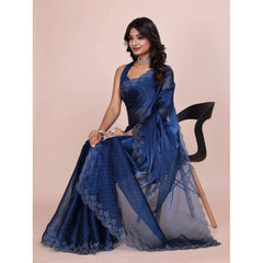 Generic Women's Jimmy choo Embellished Bollywood Saree With Unstitched Blouse 5.5Mtr (Blue)