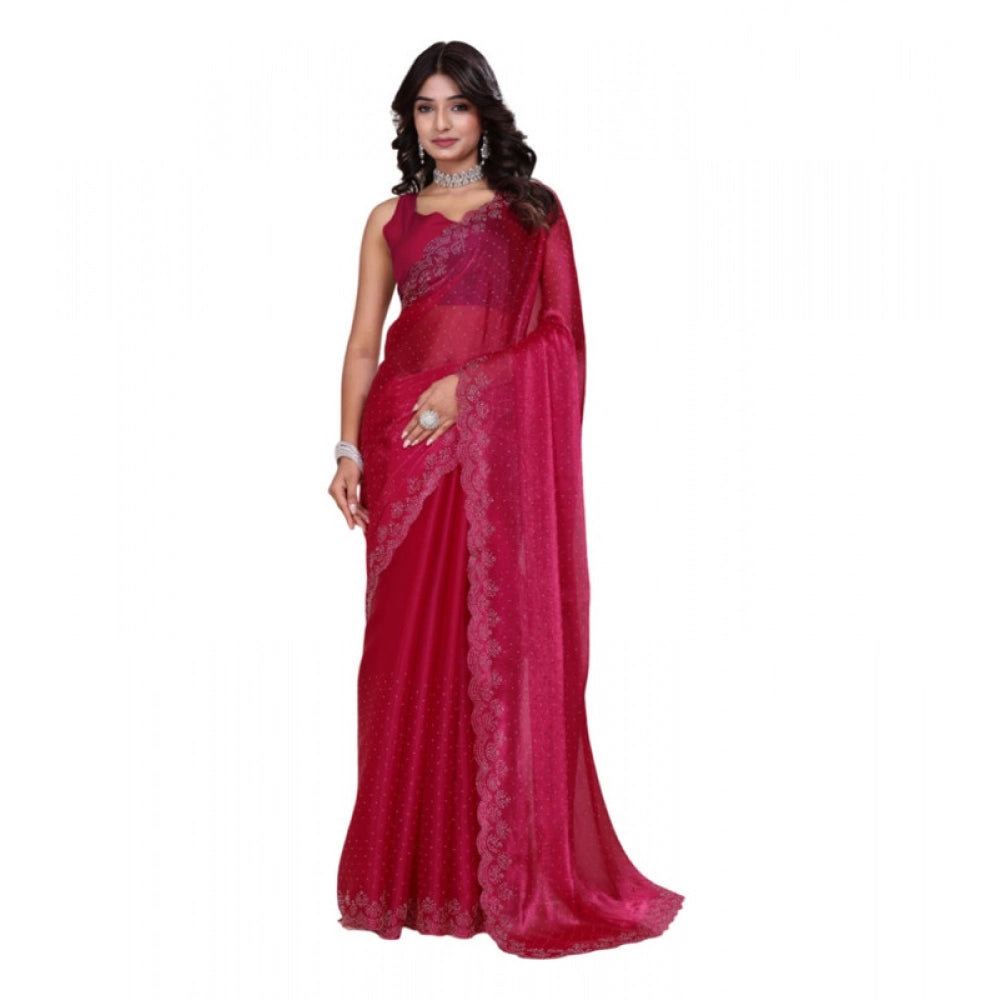 Generic Women's Jimmy choo Embellished Bollywood Saree With Unstitched Blouse 5.5Mtr (Red)