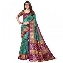 Generic Women's Litchi silk Printed Saree With Unstitched Blouse  5-6 Mtrs (Green)