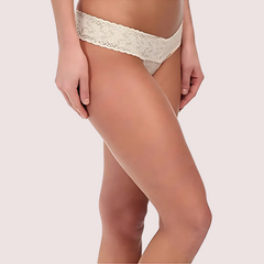No Secret Light Cream V Shape Lace Waistband Thong Panty