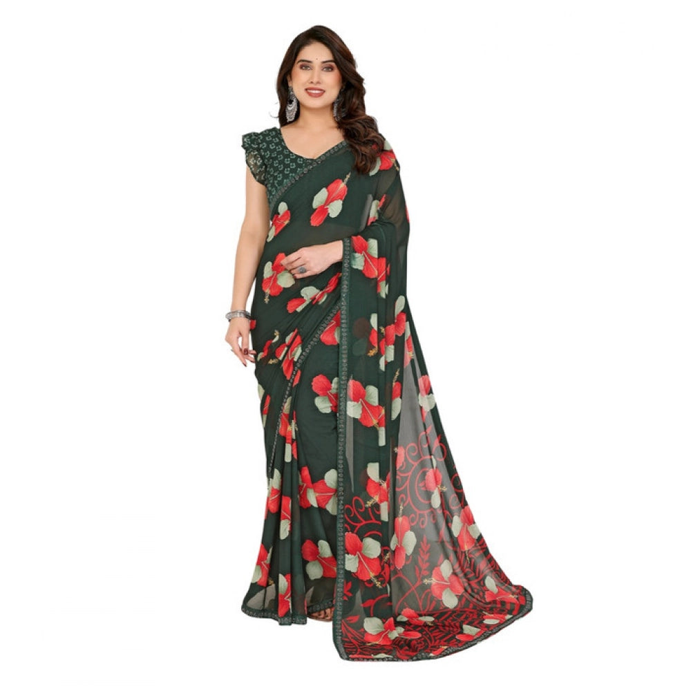 Generic Women's Georgette Printed Saree With Unstitched Blouse 5.5Mtr (Green)