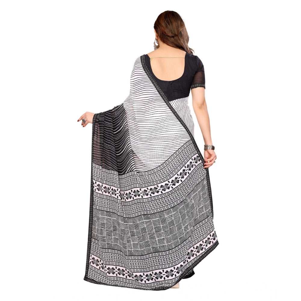 Generic Women's Georgette Printed Saree With Unstitched Blouse 5.5Mtr (Black)