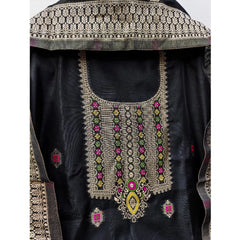 Generic Women's Banarasi Silk Printed Unstitched Salwar Suit Material With Dupatta (Black, 3Mtrs)