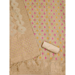 Generic Women's Banarasi Silk Printed Unstitched Salwar Suit Material With Dupatta (Cream, 3Mtrs)