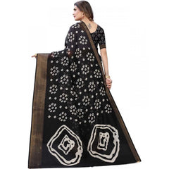 Generic Women's Cotton Silk Bandhni Saree With Unstitched Blouse 5.5Mtr (Black)