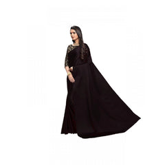 Generic Women's Satin Solid Saree With Unstitched Blouse 5.5Mtr (Black)