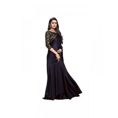 Generic Women's Satin Solid Saree With Unstitched Blouse 5.5Mtr (Black)