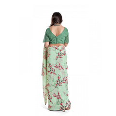 Generic Women's Georgette Printed Saree With Unstitched Blouse 5.5Mtr (Light Green)