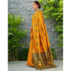 Generic Women's Silk Blend Woven Zari Work Saree With Unstitched Blouse 5.5Mtr (Mustard)