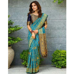Generic Women's Silk Blend Woven Zari Work Saree With Unstitched Blouse 5.5Mtr (Rama)