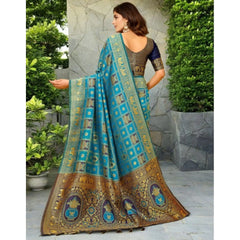 Generic Women's Silk Blend Woven Zari Work Saree With Unstitched Blouse 5.5Mtr (Rama)