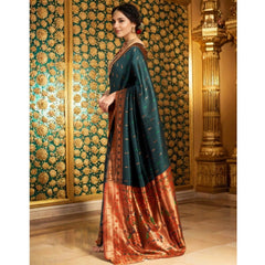 Generic Women's Silk Blend Zari Woven Saree With Unstitched Blouse 5.5Mtr (Green)