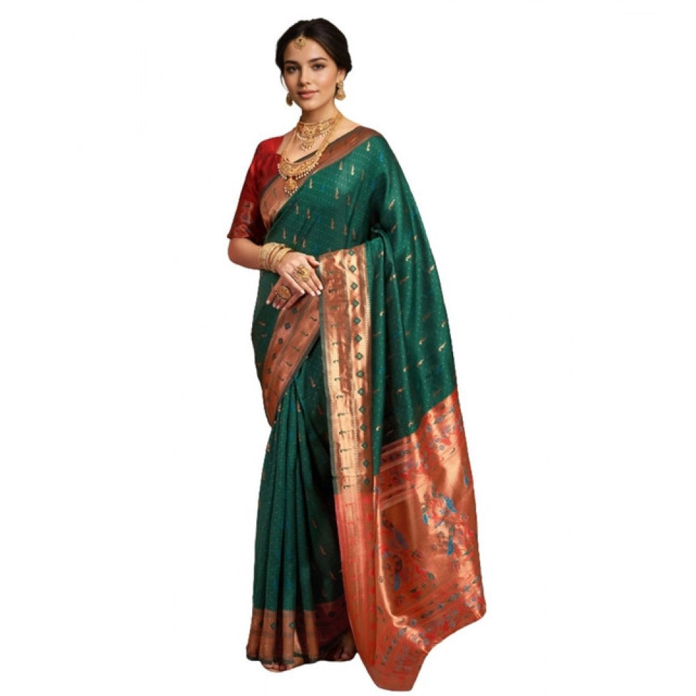 Generic Women's Silk Blend Zari Woven Saree With Unstitched Blouse 5.5Mtr (Green)