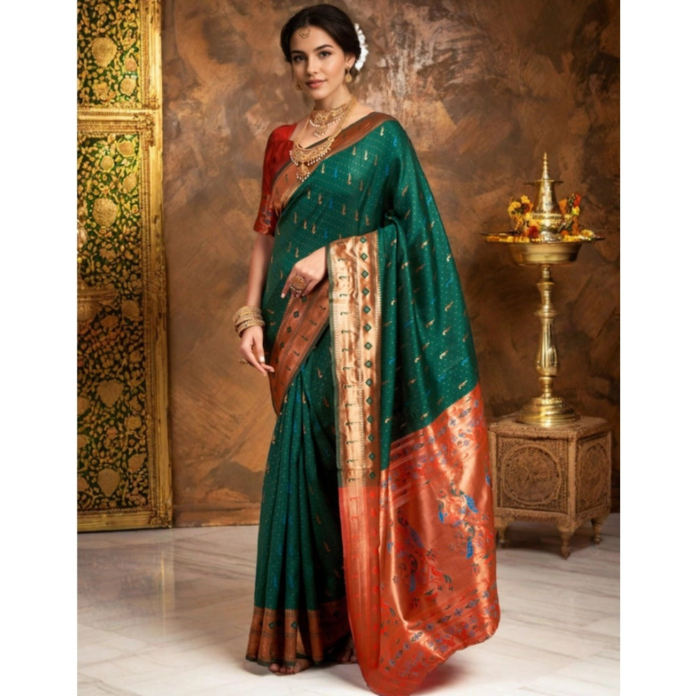 Generic Women's Silk Blend Zari Woven Saree With Unstitched Blouse 5.5Mtr (Green)